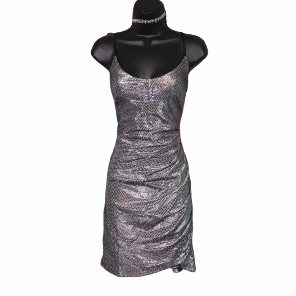Silver ruched mini dress